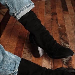 Free People Elle Block Heel Booties - 38 - US 8 - Black Suede